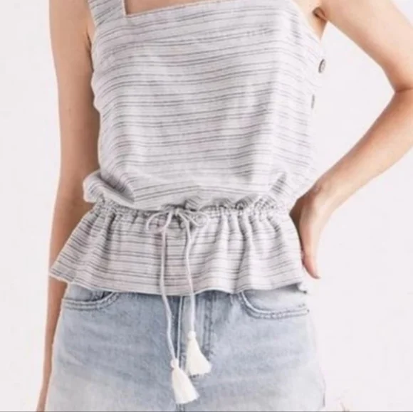Lucky Brand Sleeveless Striped Tassel Tie Peplum top, size XS - Picture 8 of 9